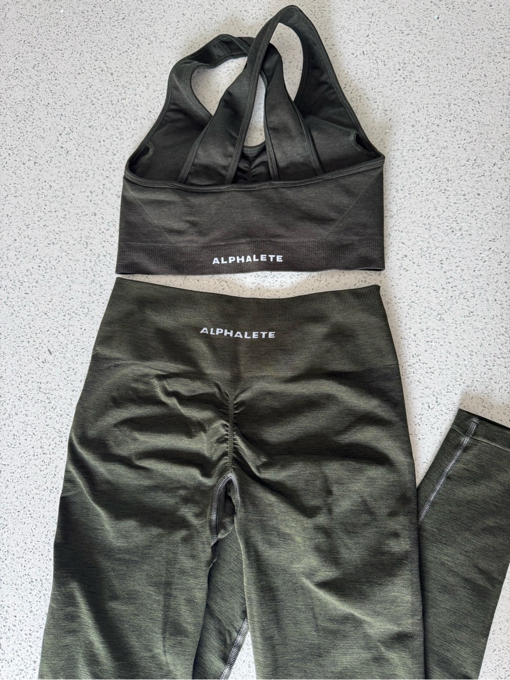 Alphalete Olive Green High-Waist Leggings & Black Sports Bra Set